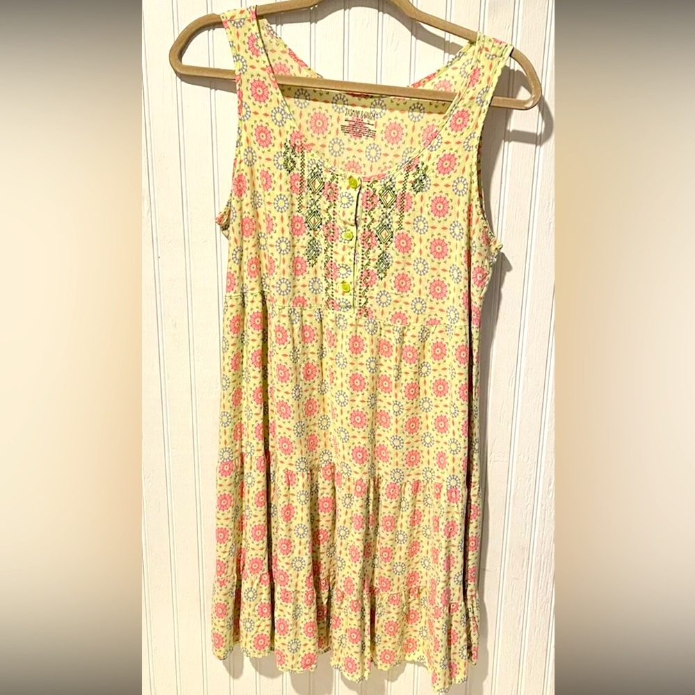 Women JASMINE & GINGER Yellow Pink Print Sleeveless Dress Size M